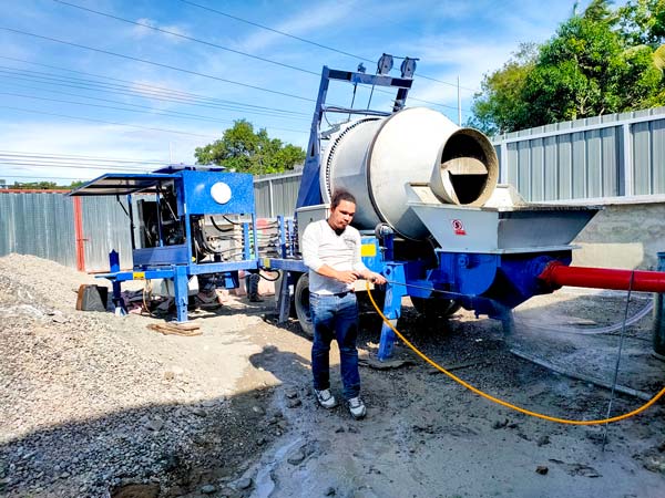 Cement mixer with pump working